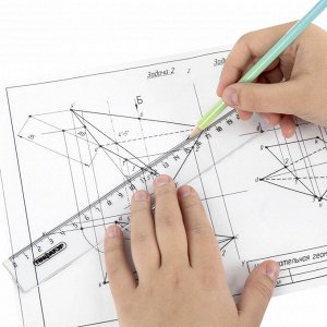 Линейка пластик 30 см ПИФАГОР, прозрачная, бесцветная, 210611