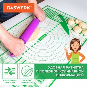 Коврик силиконовый для выпечки (раскатки/запекания) 40х60см, зеленый, ПОДАРОК пластик нож, DASWERK 608426