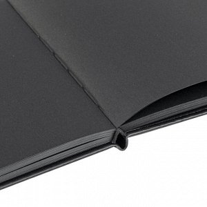 Скетчбук, черная бумага 140г/м 200х200мм, 80л, КОЖЗАМ, резинка,карман, BRAUBERG ART, черный, 113204
