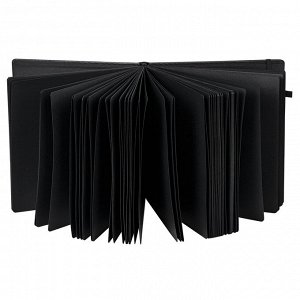 Скетчбук, черная бумага 140г/м 200х200мм, 80л, КОЖЗАМ, резинка,карман, BRAUBERG ART, черный, 113204