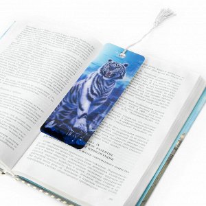 Закладка для книг 3D BRAUBERG, объемная, "Белый тигр", с декоративным шнурком-завязкой, 125754