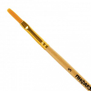Кисть ПИФАГОР, СИНТЕТИКА, плоская, № 5, деревянная лакированная ручка, с колпачком, 200858