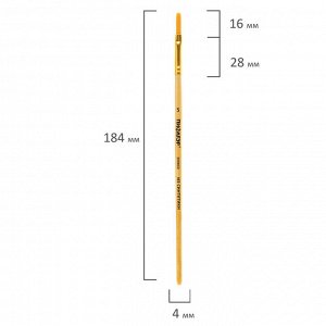 Кисть ПИФАГОР, СИНТЕТИКА, плоская, № 5, деревянная лакированная ручка, с колпачком, 200858
