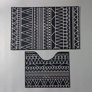 Набор ковриков для ванной и туалета Доляна «Марокканский», 2 шт: 50?80, 40?50 см, цвет чёрно-белый