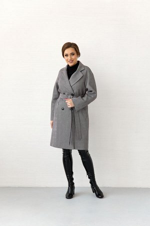 Пальто женское демисезонное 23220 (ёлочка/серый)