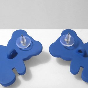 Серьги пластик "Мишки" со смайликами, цвет синий