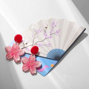 Серьги "Япония" сакура и овалы, цветные в серебре