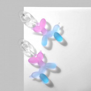 Серьги пластик "Собачка" из воздушного шара, цвет розово-голубой