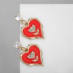 Серьги эмаль &quot;Сердца&quot; с тюльпанами, цвет бело-красный в золоте