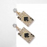 Серьги эмаль &quot;Карты&quot; пики, цвет чёрно-белый в золоте