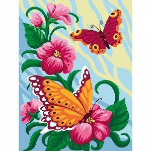 Алмазная мозаика на подрамнике с полным заполнением «Бабочки на цветах», 30х40см