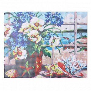 Алмазная мозаика на подрамнике с полным заполнением «Цветы у окна», 40х50см