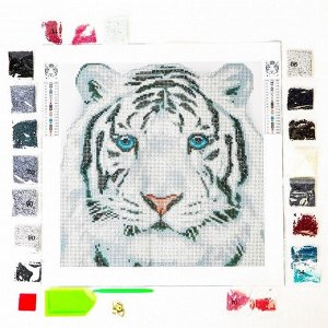 Алмазная вышивка с частичным заполнением «Белый тигр», 37 х 37 см. Набор для творчества
