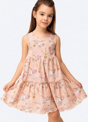 Платье для девочки, цвет бежевый с колибри
