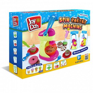 Масса для лепки Joy Doh, набор SPIN PASTRY MACHINE - ПИРОЖНИЦА, фабрика пирожных, 11 аксессуаров, 4 баночки с тестом,  (4 x 56 г.)