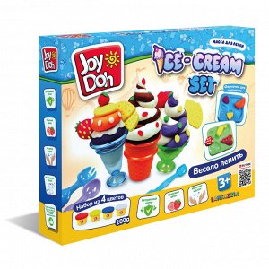 Масса для лепки Joy Doh, набор ICE-CREAM SET - МОРОЖЕНОЕ, доп. пресс-формы для фруктов, 10 аксессуаров, 4 баночки с тестом,  (4 х 50г.)