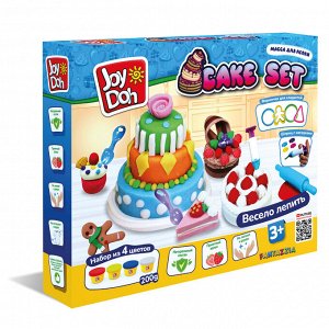 Масса для лепки Joy Doh, набор CAKE SET - ТОРТИКИ,  4 баночки с тестом  (4 х 50г.), формочки для пирожных и тортов, 14 аксессуаров