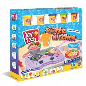 Масса для лепки Joy Doh, набор SUPER KITCHEN - СУПЕР КУХНЯ, плита с конфорками, доп. пресс-формы, 13 аксессуаров, 5 баночек с тестом, (5 х 85г.)