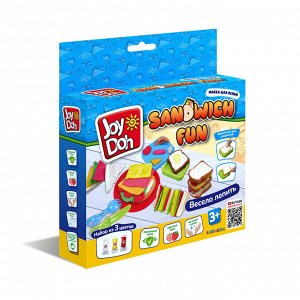 Масса для лепки Joy Doh, набор SANDWICH FUN - ВЕСЕЛЫЙ ЗАВТРАК, пресс-форма для хлеба и ингридиентов, 5 аксессуаров, 3 пакетика с тестом,  (3 х 20г.)