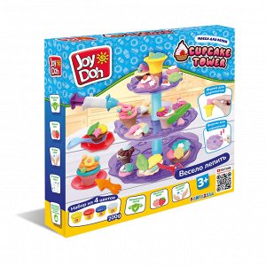 Масса для лепки Joy Doh, набор CUPCAKE TOWER - БАШНЯ СЛАДКОЕЖКИ, 3-х уровневая этажерка, 22 аксессуара,  4 баночки с тестом,  (4 х 50 г.)