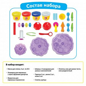 Масса для лепки Joy Doh, набор CUPCAKE TOWER - БАШНЯ СЛАДКОЕЖКИ, 3-х уровневая этажерка, 22 аксессуара,  4 баночки с тестом,  (4 х 50 г.)