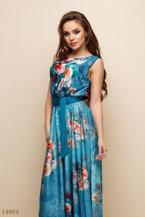 Женское длинное платье Арба голубой принт розы