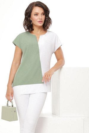 Блузка асимметричная бело-зеленая