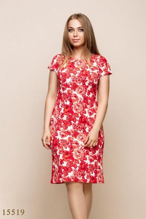 Женское платье 15519 белый принт красный цветы