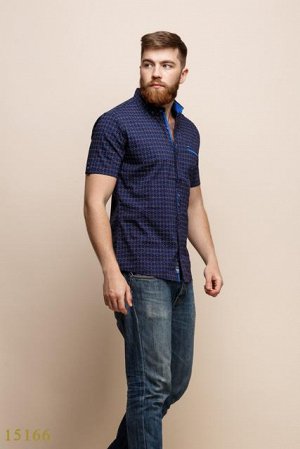 Мужская рубашка 15166 темный синий