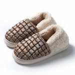 Мужские теплые тапочки с задником, цвет белый/коричневый