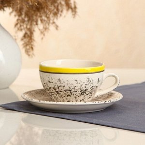 Чайная пара "Персия", керамика, желтая, 2 предмета, чашка 200 мл, 1 сорт, Иран
