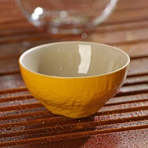 Набор для чайной церемонии керамический «Лимон», 6 предметов: стеклянная чаша с крышкой 210 мл, 2 керамические чаши 40 мл и 150 мл, салфетка, сумка, цвет жёлтый