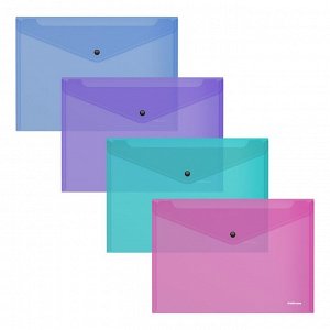 Папка-конверт на кнопке А5+ (239x189x9 мм), 180 мкм, ErichKrause Vivid, глянцевая, полупрозрачная, микс