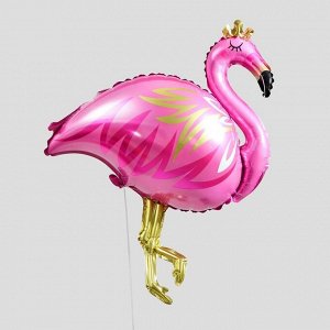 Шар фольгированный 32" «Фламинго с короной», фигура, цвет розовый