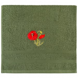 Полотенце с вышивкой 3-d"мак" 40*70 см.,100% хлопок 400г/м2,зелёный
