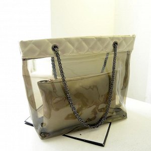 Стильная прозрачная сумка на замке с косметичкой на молнии