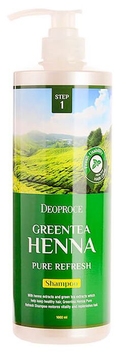 Обновляющий шампунь с хной и зеленым чаем Green Tea Henna Pure Refresh Shampoo, 1000 мл