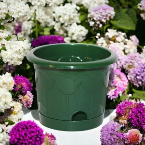 Горшок для цветов Тюльпан с возможностью нижнего полива 220мм (с поддоном) зеленый