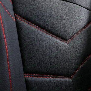 Чехлы-накидки CARFORT WAVE 3 для передних сидений и заднего дивана, экокожа, черный цвет с красной прострочкой, комплект