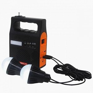 Premium Портативная солнечная станция YOBOLIFE Power Bank, фонарь, FM радио, MP3 + 2 лампочки