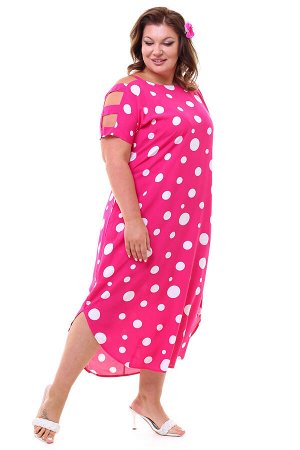 Платье Фасон: Платье; Длина платья: Французская длина; Материал: Штапель; Цвет: Розовый; Длина рукава: Короткий рукав; Параметры модели: Рост 173 см, Размер 54
Платье штапель "горох" с вырезами на пле