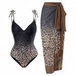 Женский слитный купальник + юбка, принт &quot;леопард&quot;, цвет черный/коричневый