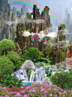 Фотообои Радуга над водопадом