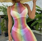 Мини платье из мягкой сетки радужное