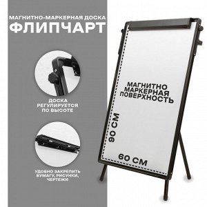 Флипчарт, магнитно-маркерная доска, регулируется по высоте, размер доски 90x60 см