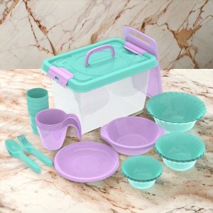 Набор посуды для пикника №5 «Весёлая компания» (4 персоны, 36 предметов)