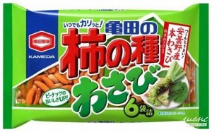 KAMEDA Kakinotane Wasabi рисовые снеки со вкусом васаби и арах. 1/12, 164 г