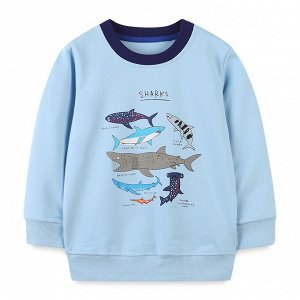 Детский голубой свитшот с принтом Акулы