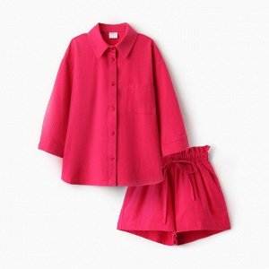 Костюм для девочки (рубашка и шорты) MINAKU, цвет фуксия, рост