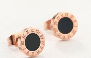 Серьги гвоздики с черным кругом и циферблатом